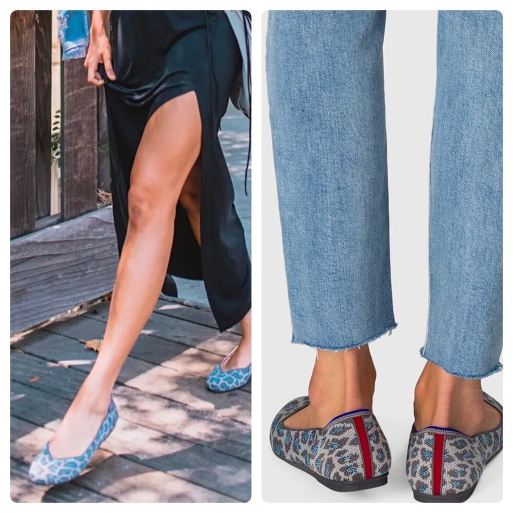 Rothy’s The Flat in Leopard Spotted Grey Blue Ballet Flat